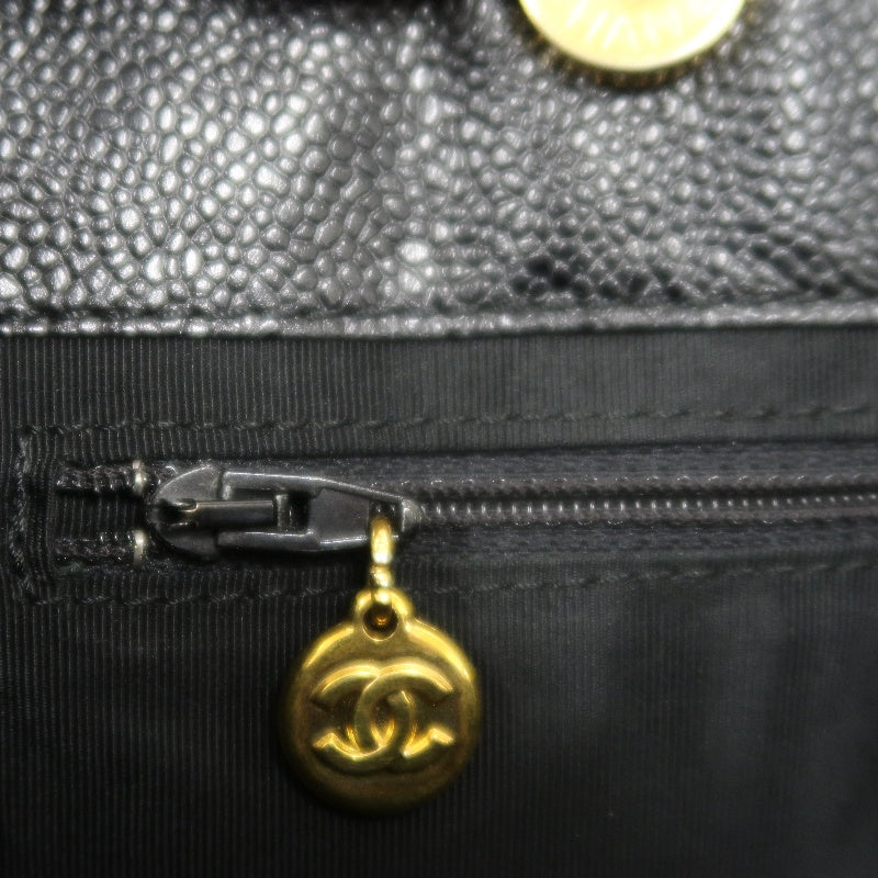 CHANEL Tote Bag Caviar Skin Black Gold Hardware CHANEL Black Calfskin Leather Tote Shoulder Bag