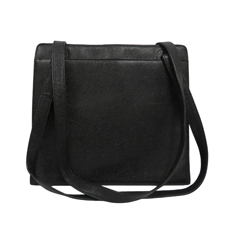 CHANEL Tote Bag Caviar Skin Black Gold Hardware CHANEL Black Calfskin Leather Tote Shoulder Bag