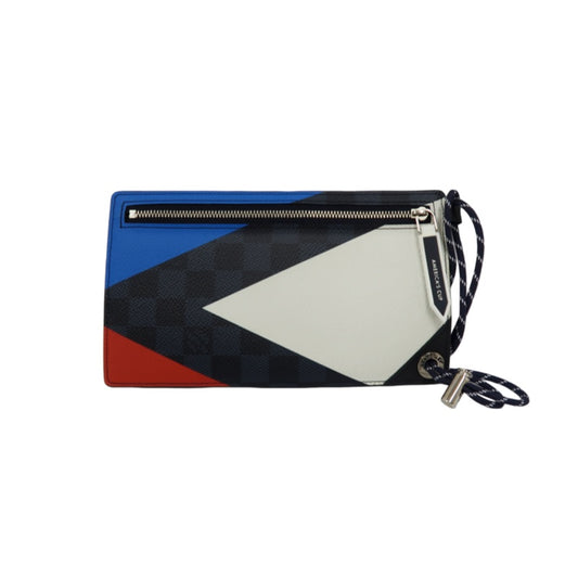 Louis Vuitton (LV) Damier Cobalt Pochette Phone, America's Cup 201 Shoulder Pouch, Blue-Black Color Block, Limited Edition, Includes Dust Bag, Box, Manual & Authentication Card (Men's Style)