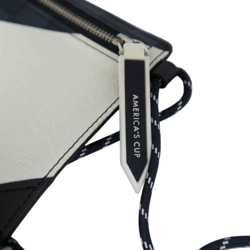 Louis Vuitton (LV) Damier Cobalt Pochette Phone, America's Cup 201 Shoulder Pouch, Blue-Black Color Block, Limited Edition, Includes Dust Bag, Box, Manual & Authentication Card (Men's Style)