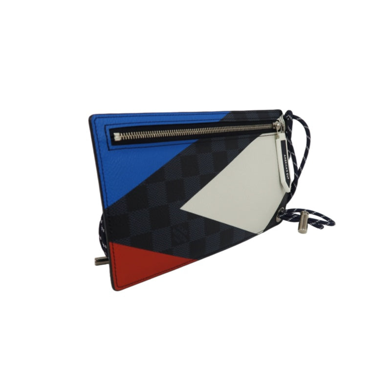 Louis Vuitton (LV) Damier Cobalt Pochette Phone, America's Cup 201 Shoulder Pouch, Blue-Black Color Block, Limited Edition, Includes Dust Bag, Box, Manual & Authentication Card (Men's Style)