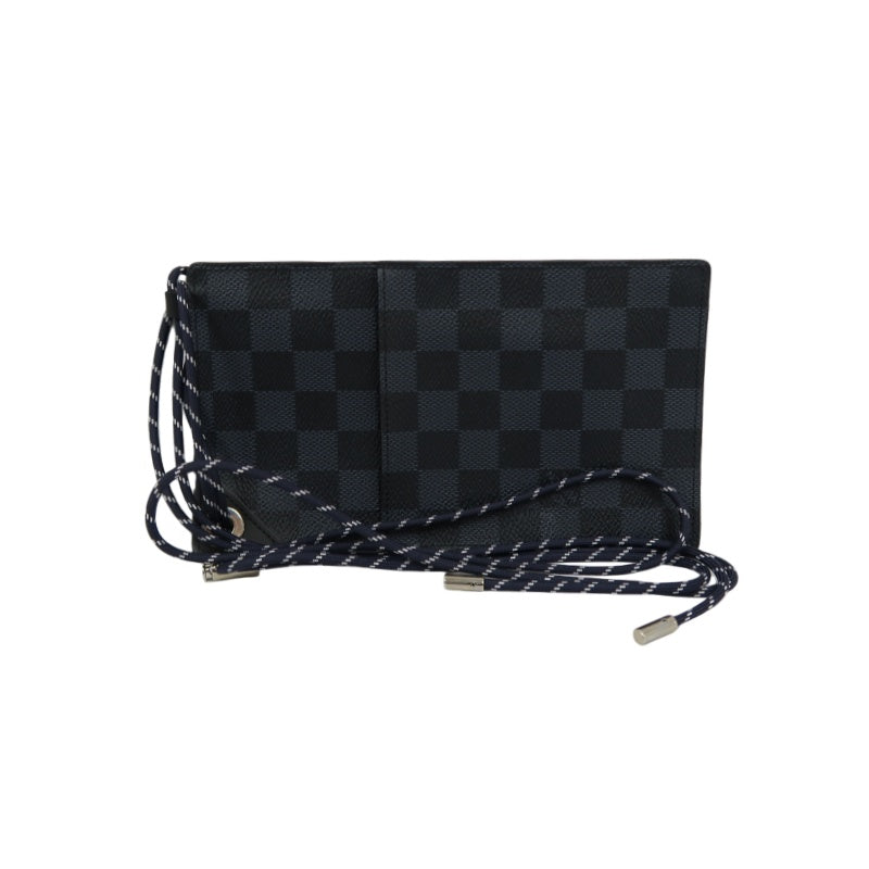 Louis Vuitton (LV) Damier Cobalt Pochette Phone, America's Cup 201 Shoulder Pouch, Blue-Black Color Block, Limited Edition, Includes Dust Bag, Box, Manual & Authentication Card (Men's Style)