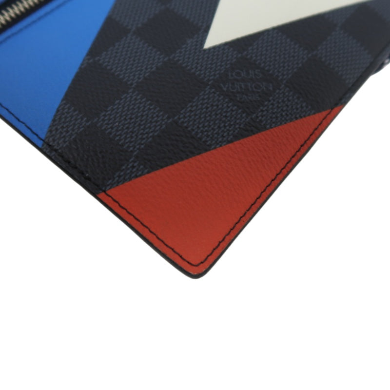 Louis Vuitton (LV) Damier Cobalt Pochette Phone, America's Cup 201 Shoulder Pouch, Blue-Black Color Block, Limited Edition, Includes Dust Bag, Box, Manual & Authentication Card (Men's Style)