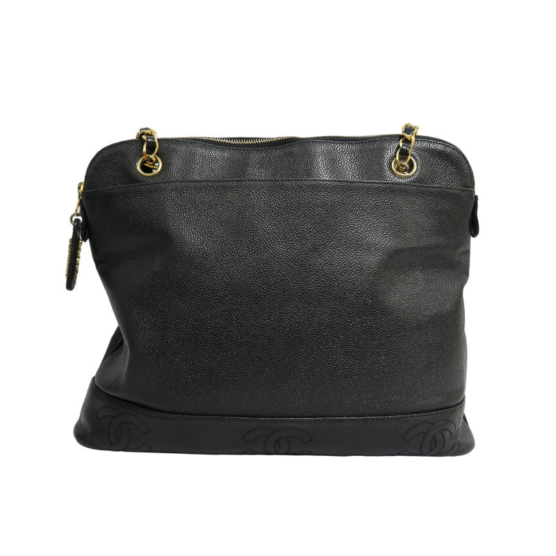 CHANEL Black Caviar Leather GST Shoulder Bag with Gold-Tone Hardware