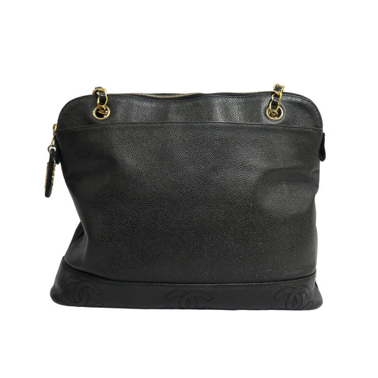 CHANEL Black Caviar Leather GST Shoulder Bag with Gold-Tone Hardware