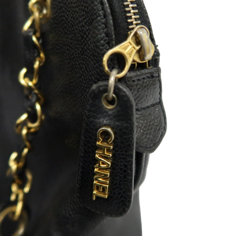 CHANEL Black Caviar Leather GST Shoulder Bag with Gold-Tone Hardware