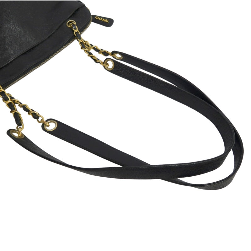 CHANEL Black Caviar Leather GST Shoulder Bag with Gold-Tone Hardware