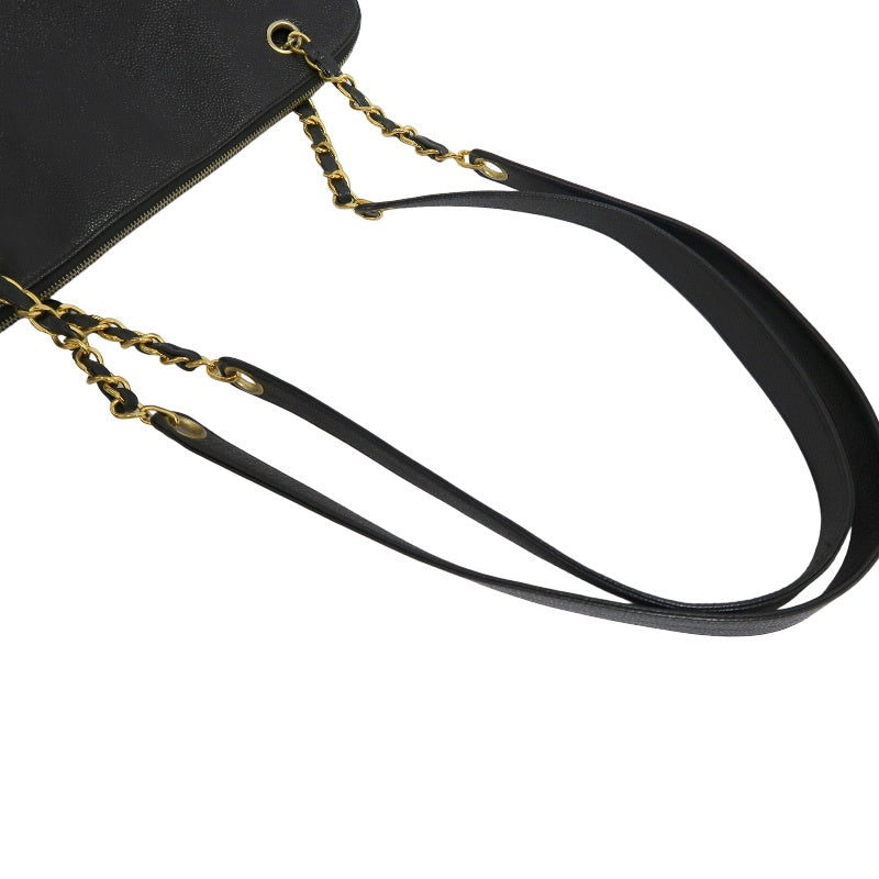 CHANEL Black Caviar Leather GST Shoulder Bag with Gold-Tone Hardware