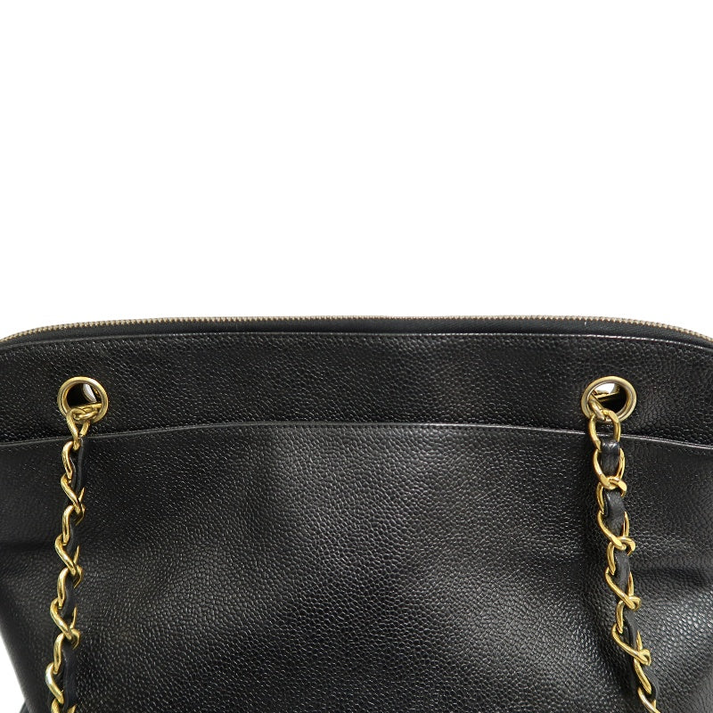 CHANEL Black Caviar Leather GST Shoulder Bag with Gold-Tone Hardware