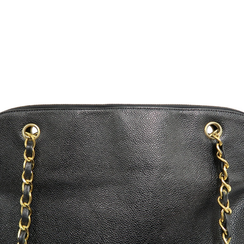 CHANEL Black Caviar Leather GST Shoulder Bag with Gold-Tone Hardware