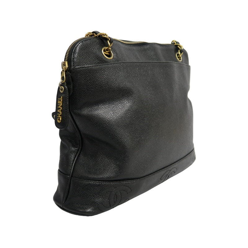 CHANEL Black Caviar Leather GST Shoulder Bag with Gold-Tone Hardware