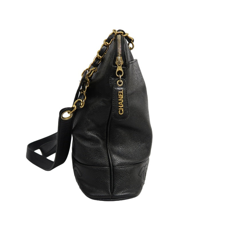 CHANEL Black Caviar Leather GST Shoulder Bag with Gold-Tone Hardware