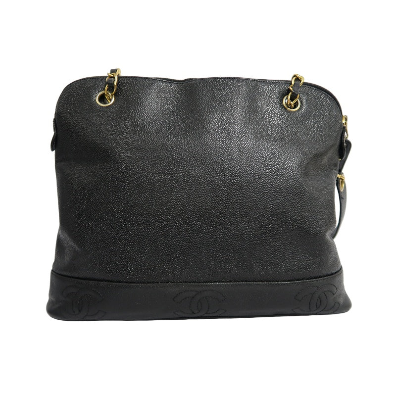 CHANEL Black Caviar Leather GST Shoulder Bag with Gold-Tone Hardware