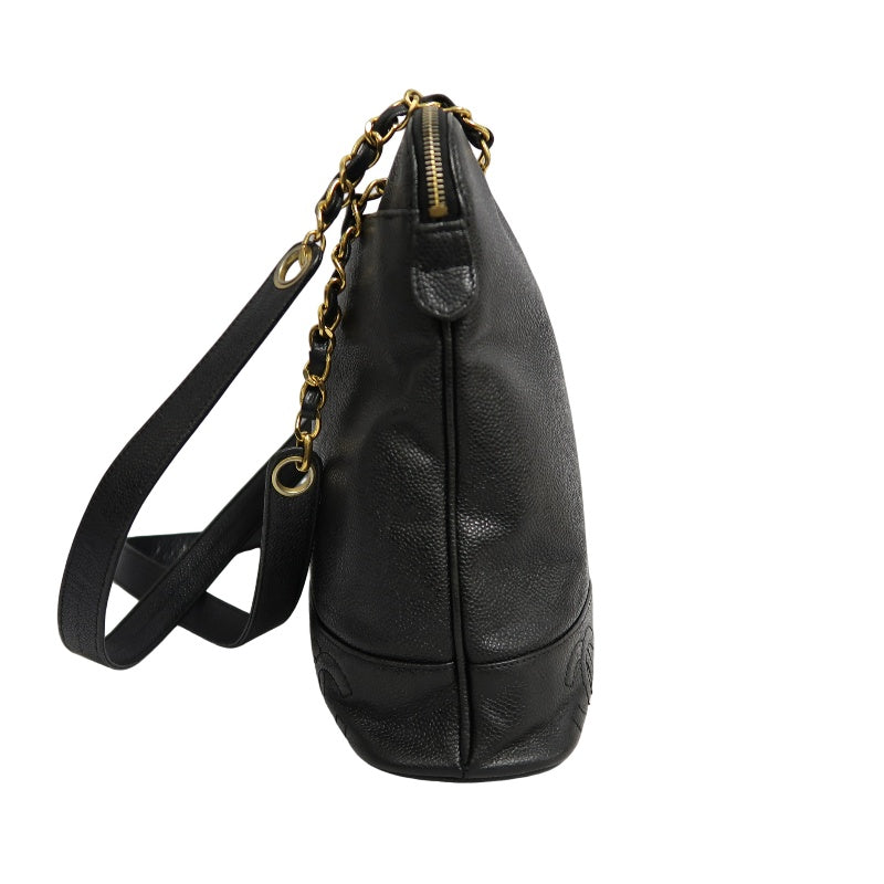 CHANEL Black Caviar Leather GST Shoulder Bag with Gold-Tone Hardware