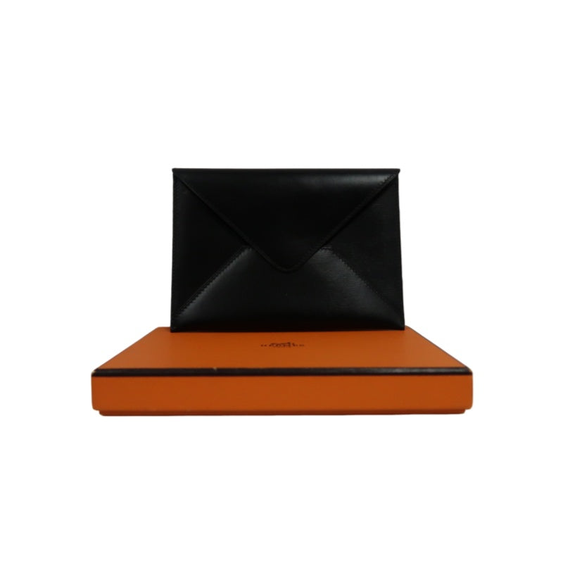 HERMES Enveloppe Trio Wallet Calfskin Black with Box