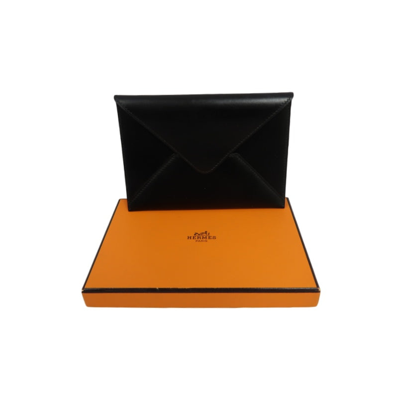 HERMES Enveloppe Trio Wallet Calfskin Black with Box