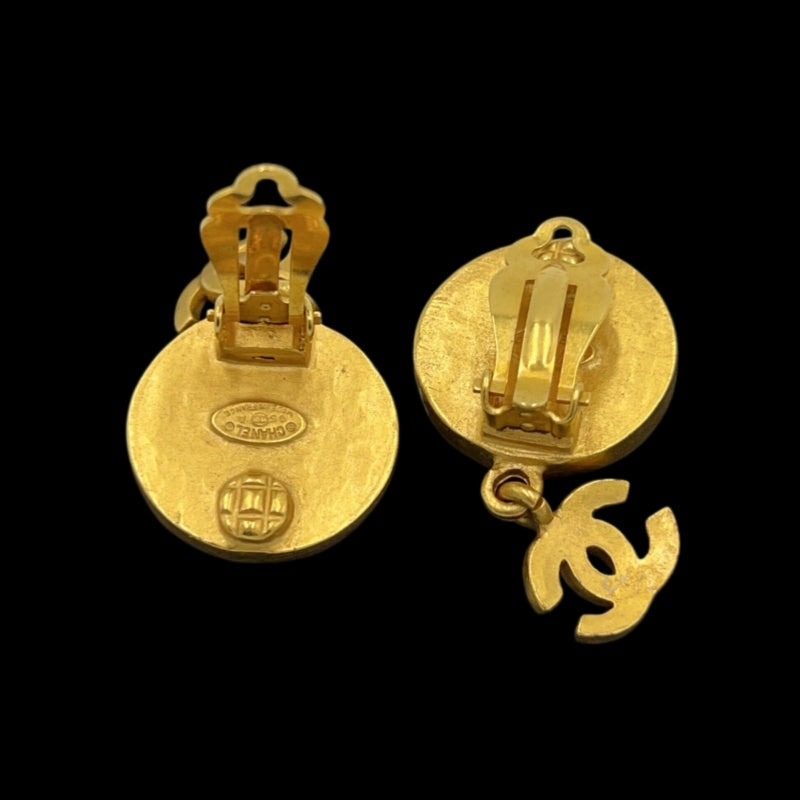 CHANEL gold plated blue stone clip-on earrings with box
