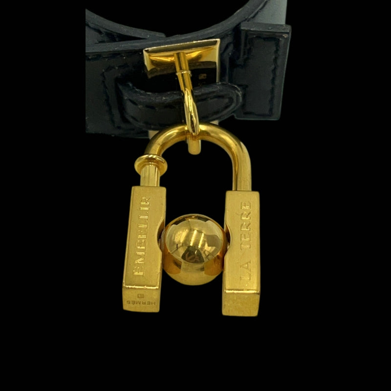 HERMES Leather Bangle, Black with Gold Hardware