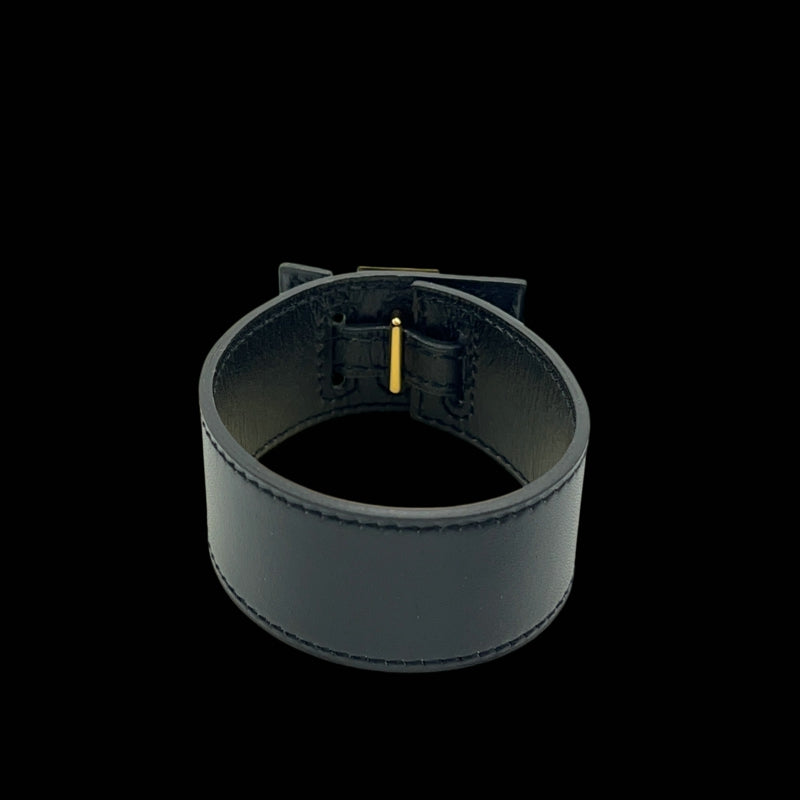 HERMES Leather Bangle, Black with Gold Hardware