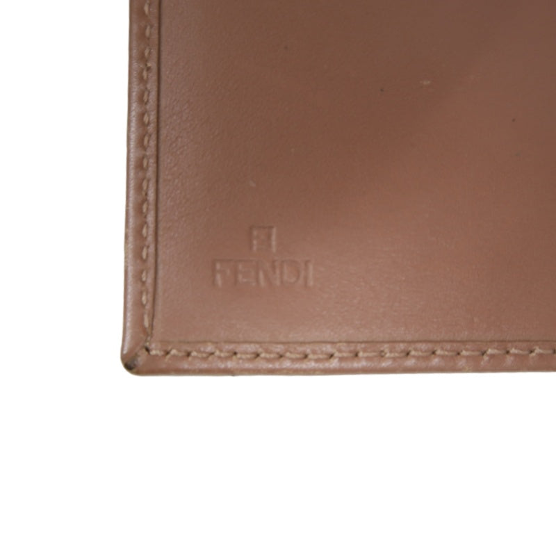 FENDI Zucca Bifold Wallet Canvas Leather Beige Brown Silver FF Hardware