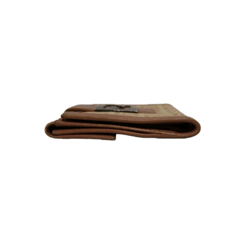 FENDI Zucca Bifold Wallet Canvas Leather Beige Brown Silver FF Hardware