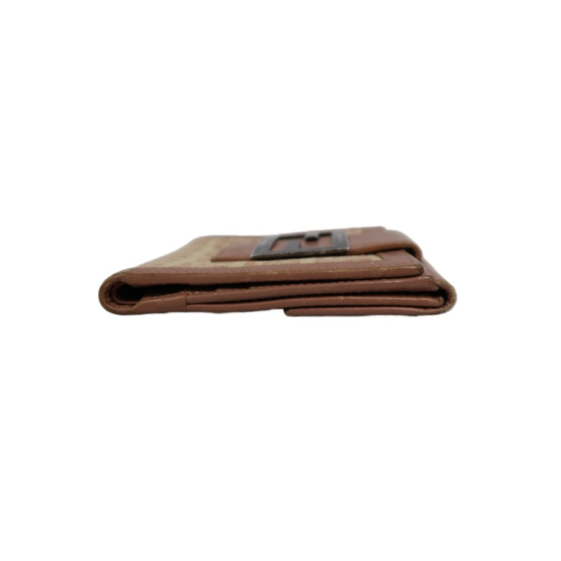 FENDI Zucca Bifold Wallet Canvas Leather Beige Brown Silver FF Hardware