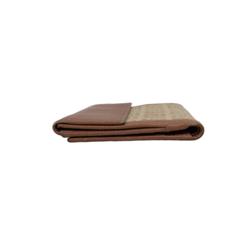 FENDI Zucca Bifold Wallet Canvas Leather Beige Brown Silver FF Hardware
