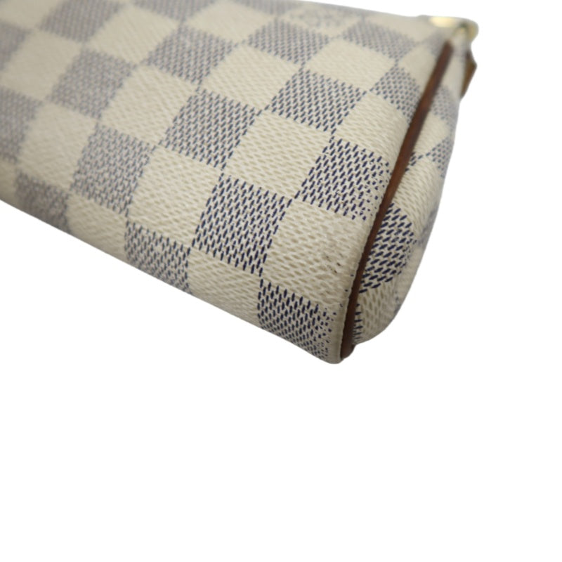 Louis Vuitton Eva Damier Azur Shoulder Bag, White with Gold Hardware, Includes Strap, PVC Material