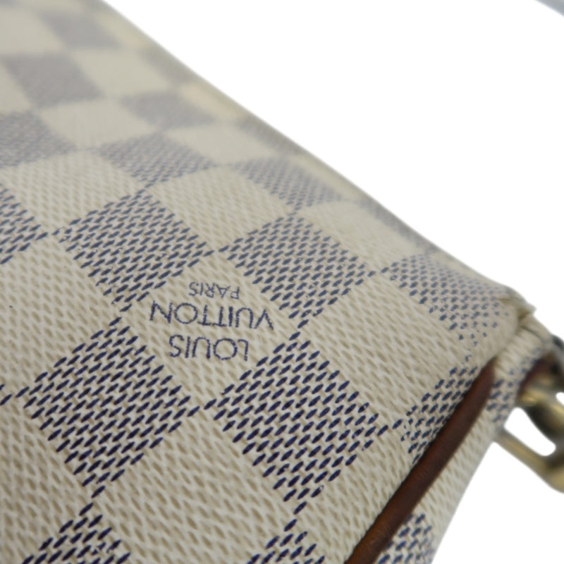 Louis Vuitton Eva Damier Azur Shoulder Bag, White with Gold Hardware, Includes Strap, PVC Material