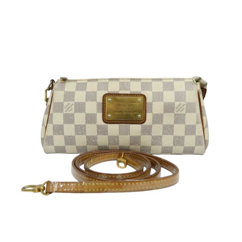 Louis Vuitton Eva Damier Azur Shoulder Bag, White with Gold Hardware, Includes Strap, PVC Material