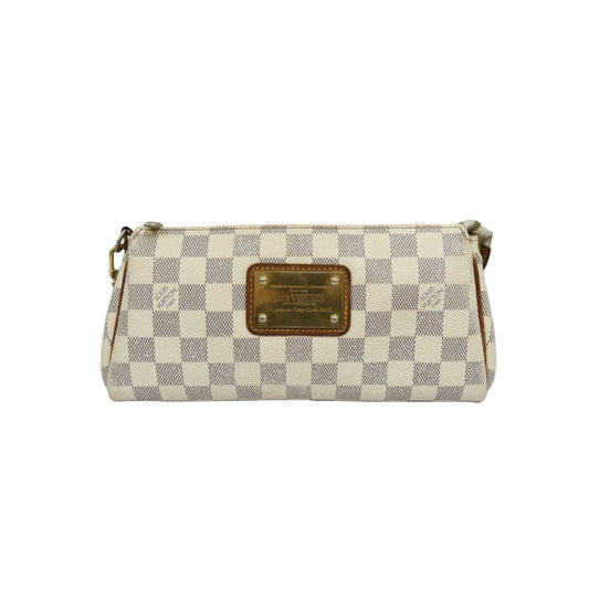 Louis Vuitton Eva Damier Azur Shoulder Bag, White with Gold Hardware, Includes Strap, PVC Material
