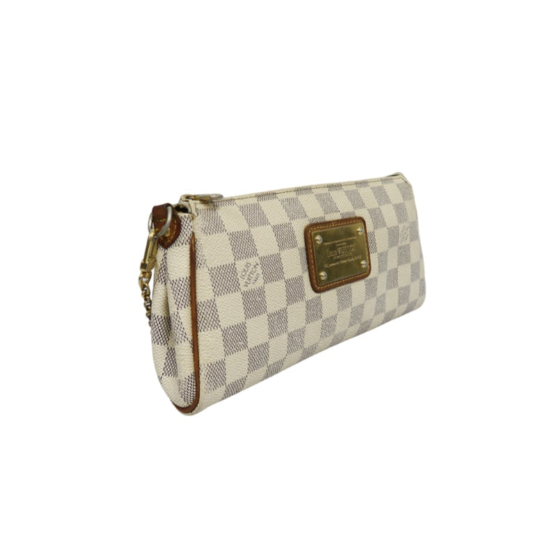 Louis Vuitton Eva Damier Azur Shoulder Bag, White with Gold Hardware, Includes Strap, PVC Material