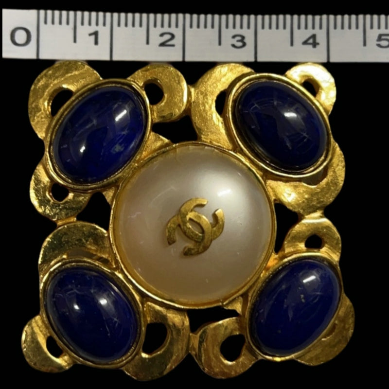 CHANEL blue stone brooch with box
