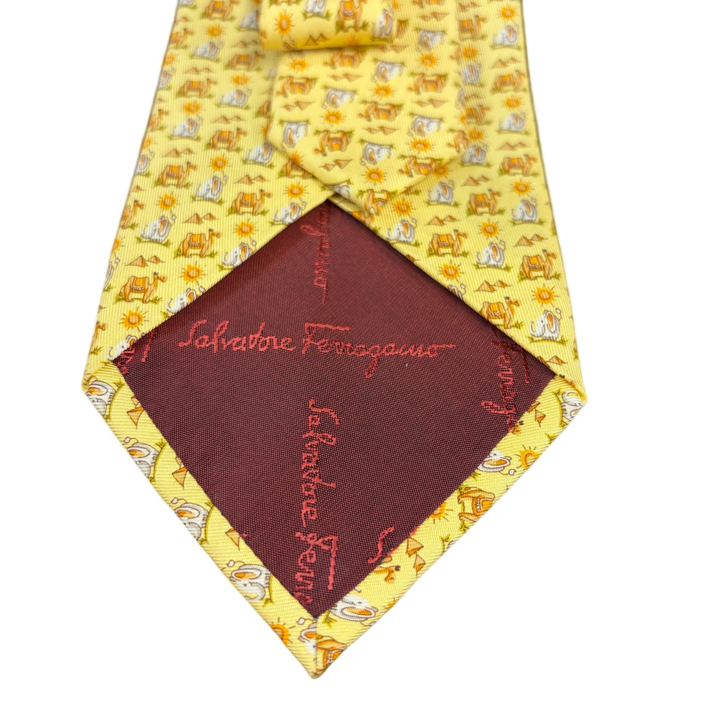 FERRAGAMO Camel Animal Print Silk Tie Yellow