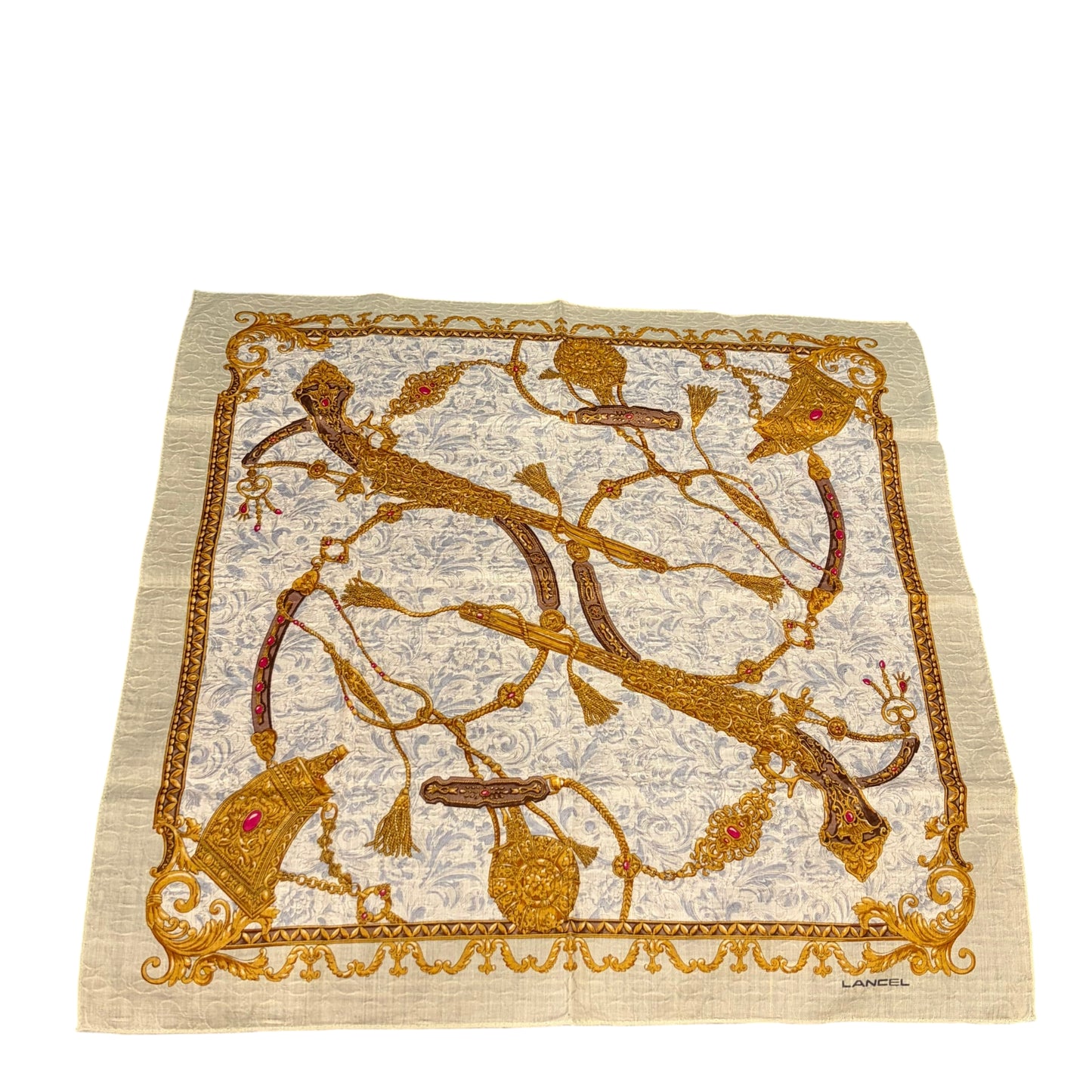 LANCEL Pistol Motif Mini Silk Scarf Ivory/Gold
