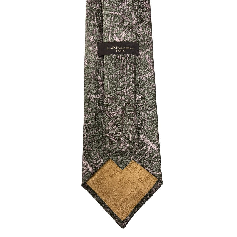 LANCEL Silk Tie, Green and Grey All-over Pattern