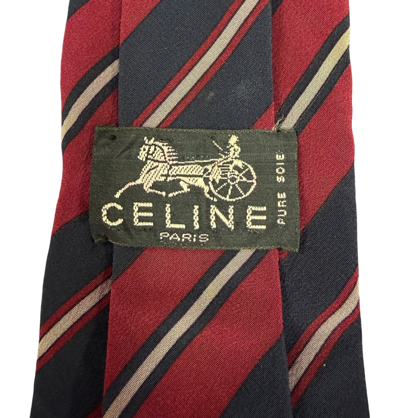 CELINE Striped Silk Tie Navy Burgundy