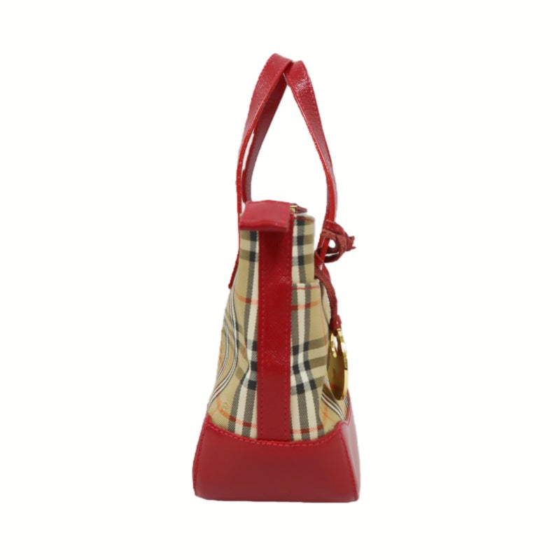 BURBERRY Handbag Nova Check Red Gold Hardware