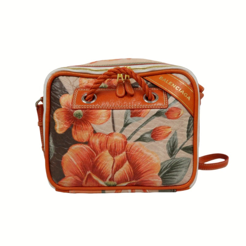 BALENCIAGA Hibiscus Canvas Shoulder/Handbag, Orange, Includes Dust Bag & Instruction Manual