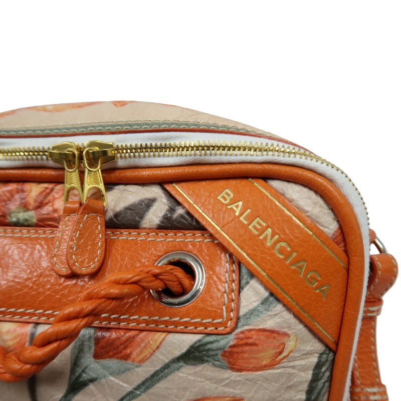 BALENCIAGA Hibiscus Canvas Shoulder/Handbag, Orange, Includes Dust Bag & Instruction Manual