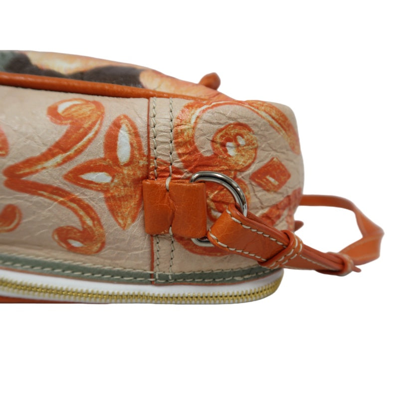 BALENCIAGA Hibiscus Canvas Shoulder/Handbag, Orange, Includes Dust Bag & Instruction Manual