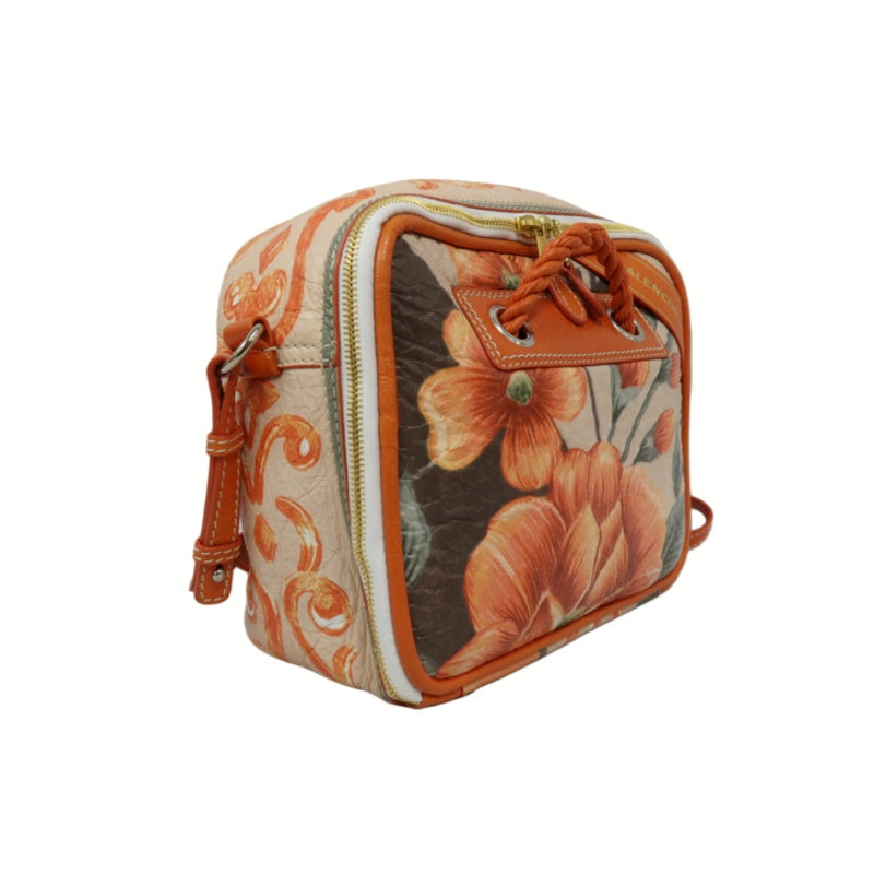 BALENCIAGA Hibiscus Canvas Shoulder/Handbag, Orange, Includes Dust Bag & Instruction Manual