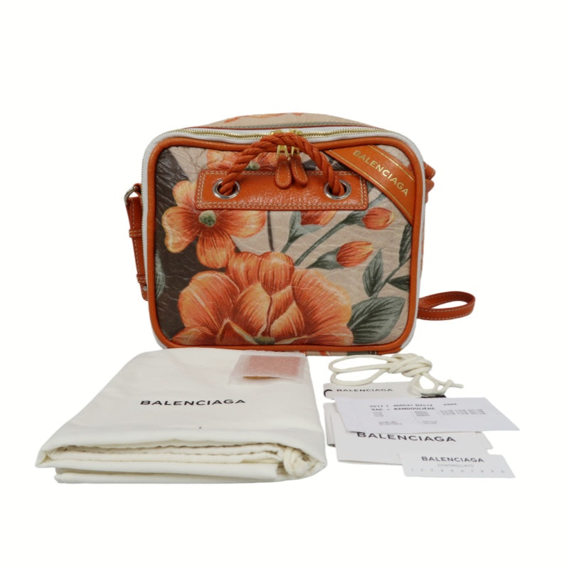 BALENCIAGA Hibiscus Canvas Shoulder/Handbag, Orange, Includes Dust Bag & Instruction Manual