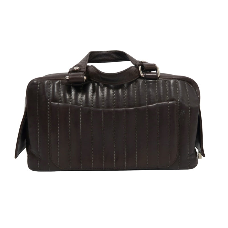 CHANEL Handbag Leather Brown Silver Hardware