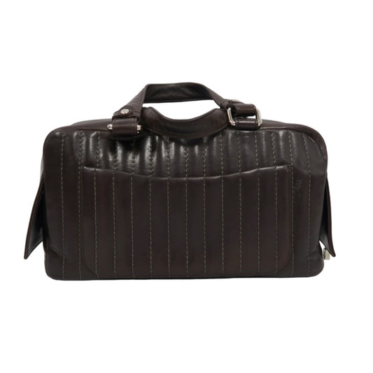 CHANEL Handbag Leather Brown Silver Hardware
