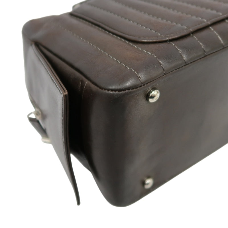 CHANEL Handbag Leather Brown Silver Hardware