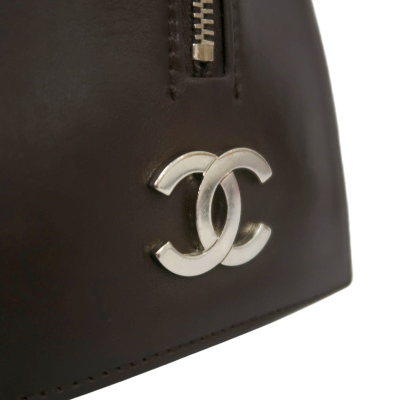 CHANEL Handbag Leather Brown Silver Hardware