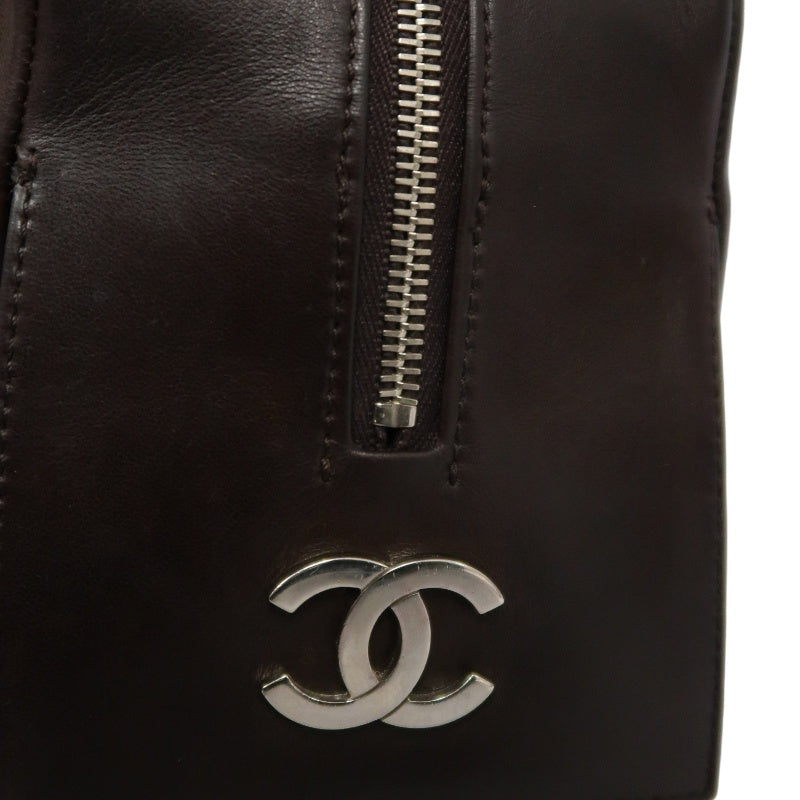 CHANEL Handbag Leather Brown Silver Hardware