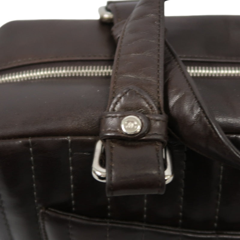 CHANEL Handbag Leather Brown Silver Hardware