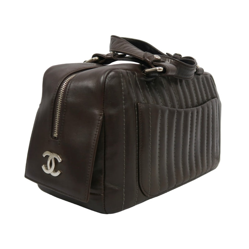 CHANEL Handbag Leather Brown Silver Hardware